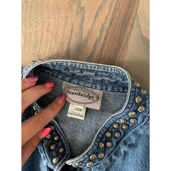 Jean Top, by Stonebridge, Blue, Size 20W, Many Buttons, Mandarin Collar, Western - Picture 6 of 9